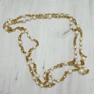Carolee Double Strand Gold and White Pearl Necklace